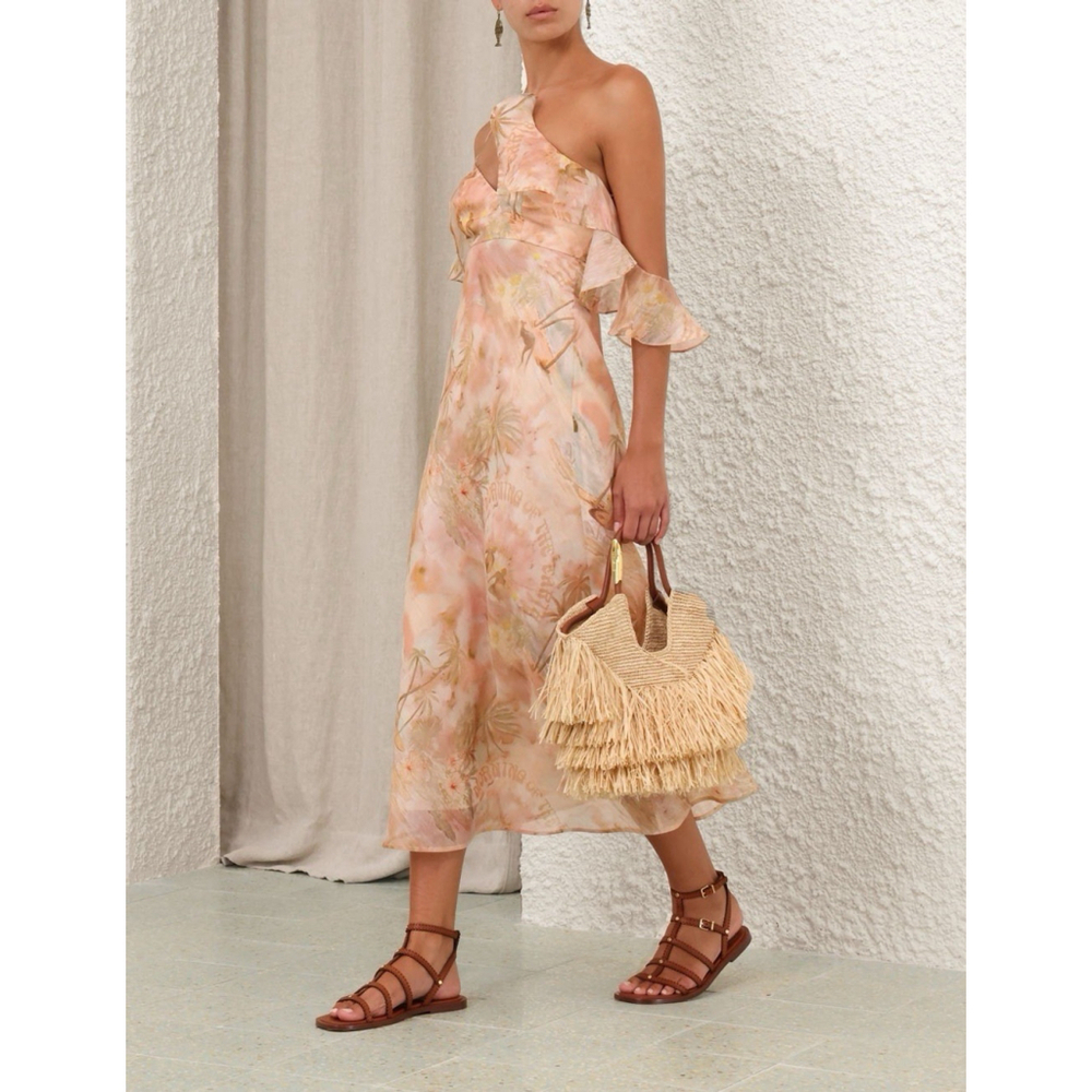 ZIMMERMANN Neutrals Illuminate Flutter Slip Dress Silk Linen Women’s AU 2 US 8